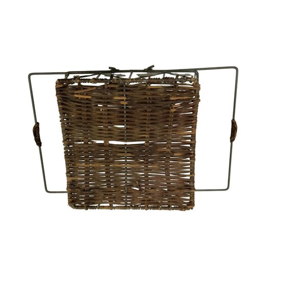 Charcoal Metal Wire Wicker Square Basket Leaf Leaves Autumn Decor 8 inch Handles - Picture 7 of 10